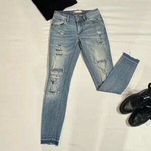 Desigual Blue Skinny Jeans Washed Distressed